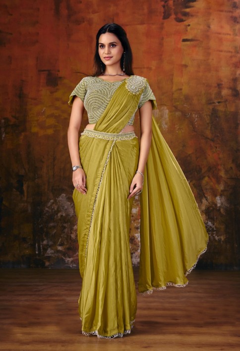 Yellow Embroidered Wedding Party Designer Saree